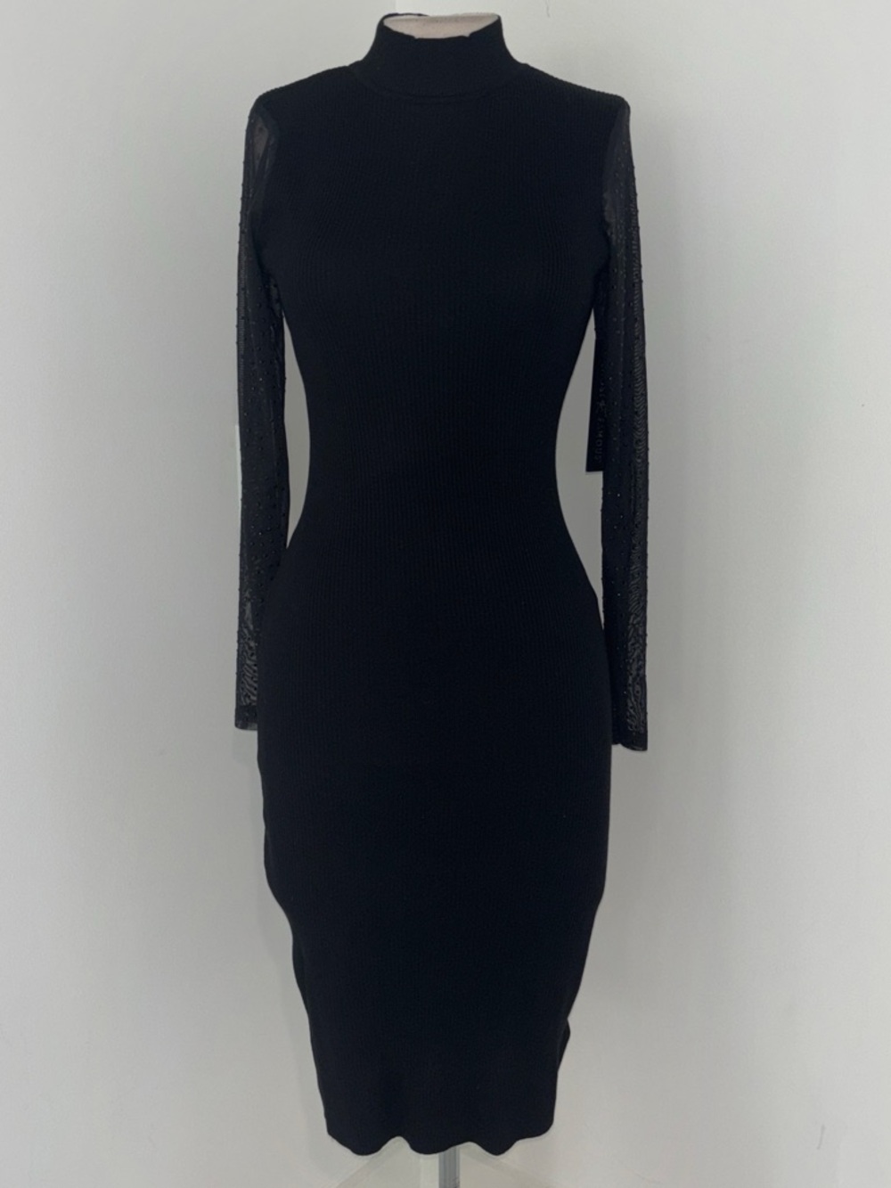 Almost Famous Black Long Sleeve Mock Neck Bodycon Dress #154